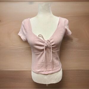 Aeropostale Pink Ribbed Crop Top with Cinch Front size Large